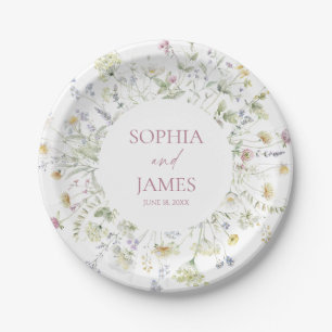 Elegant Wildflower Floral Flowers Wedding Paper Plate