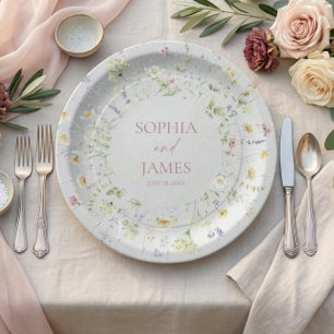 Elegant Wildflower Floral Flowers Wedding Paper Plate