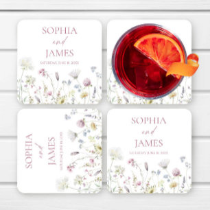 Elegant Wildflower Floral Flowers Wedding Square Paper Coaster