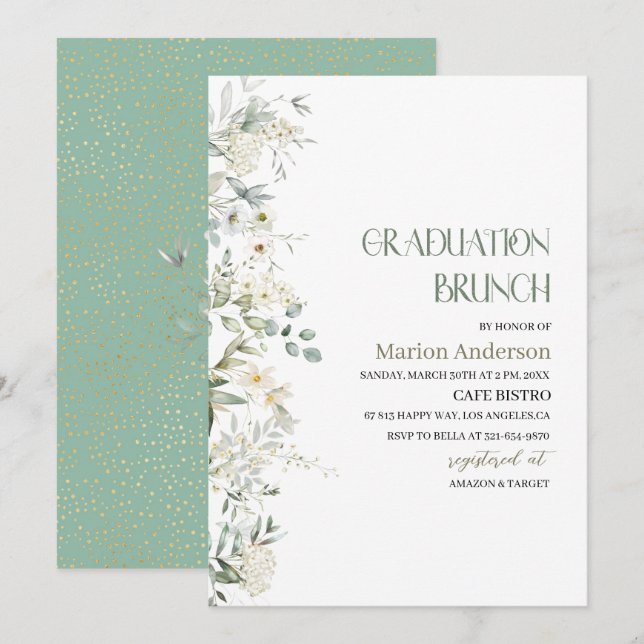 Elegant Wildflower Floral graduation brunch  Invit Invitation (Front/Back)