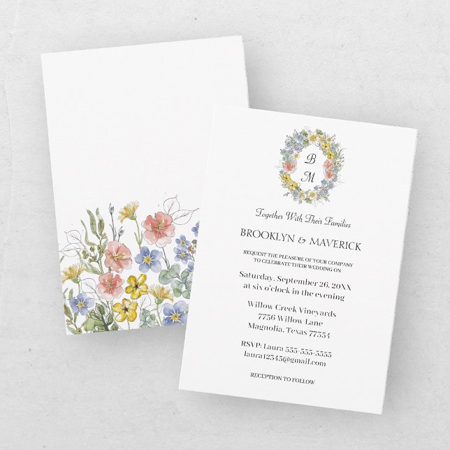 Elegant Wildflower Floral Monogram Crest Wedding Invitation (Creator Uploaded)