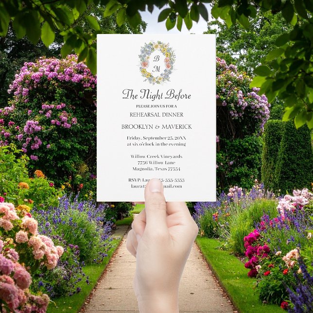 Elegant Wildflower Floral Monogram Crest Wedding Invitation (Creator Uploaded)