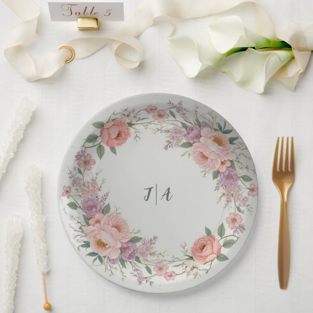 Elegant wildflower Floral Pattern summer wedding Paper Plate (Wedding)