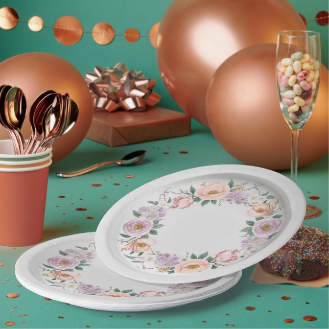 Elegant wildflower Floral Pattern summer wedding Paper Plate (Multi)