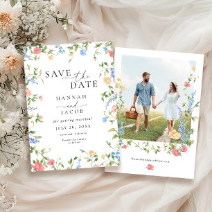 Elegant Wildflower Floral Photo Wedding Save The Date