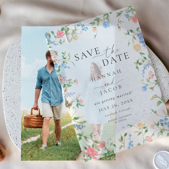 Elegant Wildflower Floral Photo Wedding Vellum Invitations (Creator Uploaded)