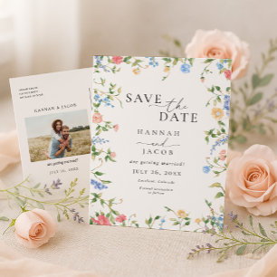 Elegant Wildflower Floral Save the Date Wedding Announcement Postcard