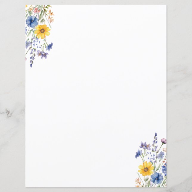 Elegant Wildflower Floral Stationery Paper (Front)