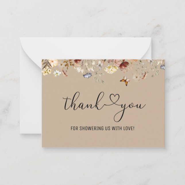Elegant Wildflower floral thank you note card  (Front)
