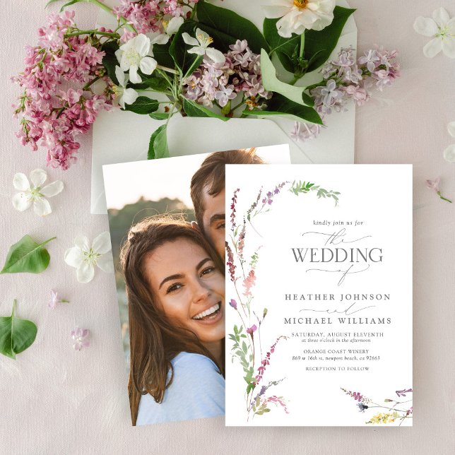 Elegant Wildflower Floral Watercolor Photo Invitation (Creator Uploaded)