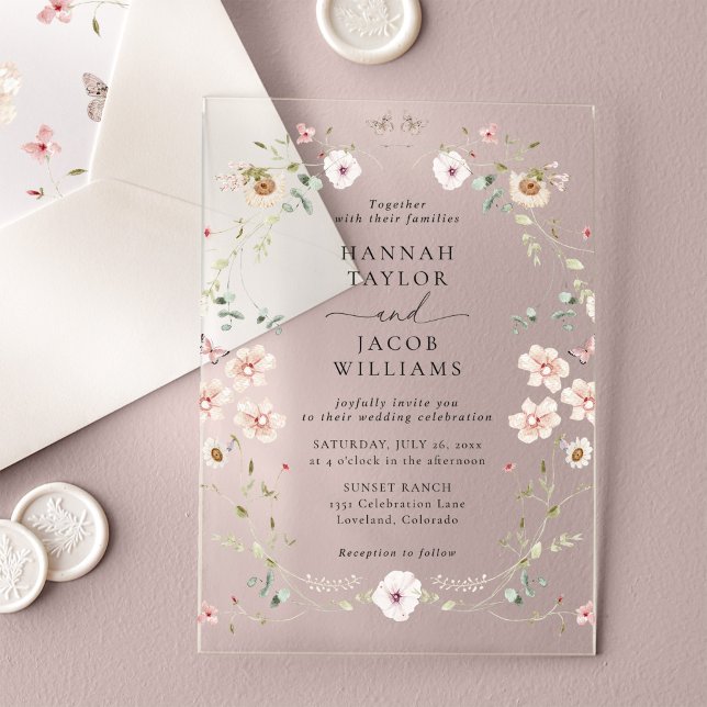 Elegant Wildflower Floral Wedding  Acrylic Invitations (Creator Uploaded)