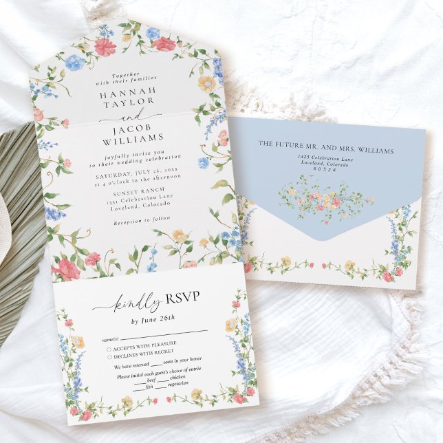 Elegant Wildflower Floral Wedding  All In One Invitation (Creator Uploaded)