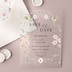 Elegant Wildflower Floral Wedding Save the Date Acrylic Invitations
