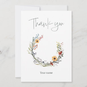 Elegant wildflower floral wreath bridal shower thank you card