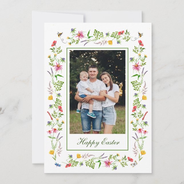 Elegant wildflower frame Easter greetings card (Front)