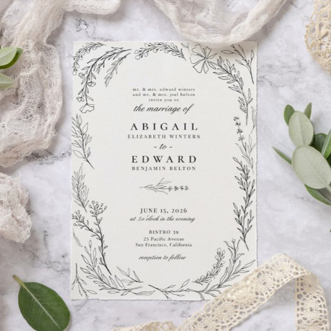 Elegant Wildflower Frame Illustration Wedding Invitation (Creator Uploaded)