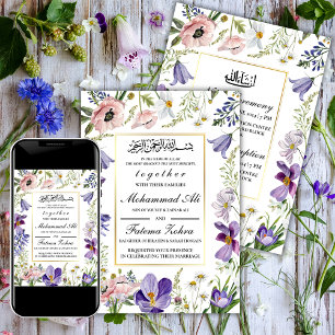 Elegant Wildflower Frame Muslim Wedding Nikah Invitation