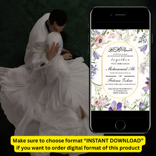 Elegant Wildflower Frame Muslim Wedding Nikah Invitation