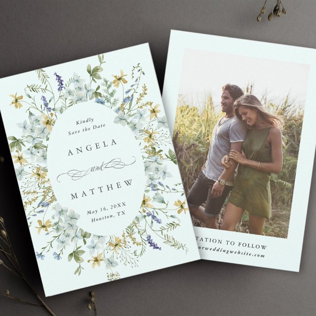 Elegant Wildflower Frame Wedding Photo Mint Save The Date (Creator Uploaded)