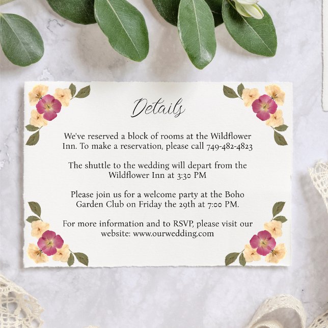 Elegant Wildflower Garden Boho Wedding Details Enclosure Card (Creator Uploaded)
