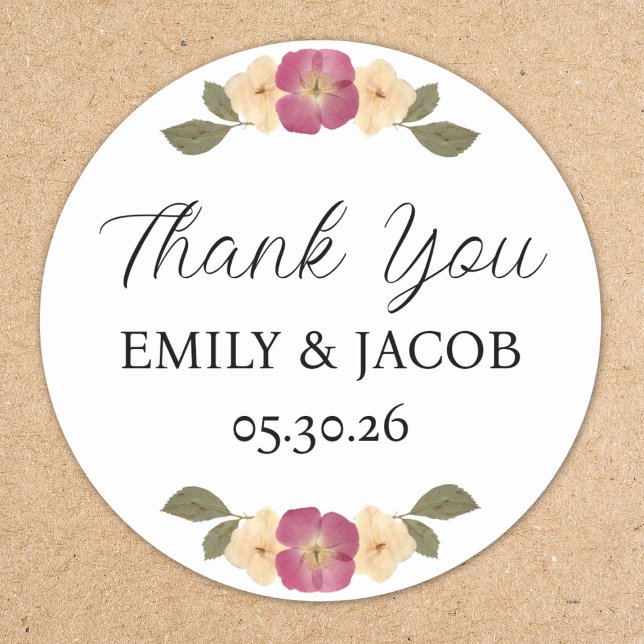 Elegant Wildflower Garden Boho Wedding Thank You Classic Round Sticker (Creator Uploaded)