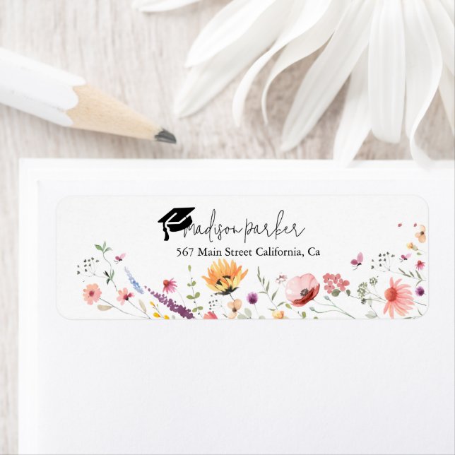 Elegant Wildflower Garden Graduation Return Addres Return Address Label (Insitu)