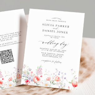 Elegant wildflower garden QR code RSVP wedding Invitation