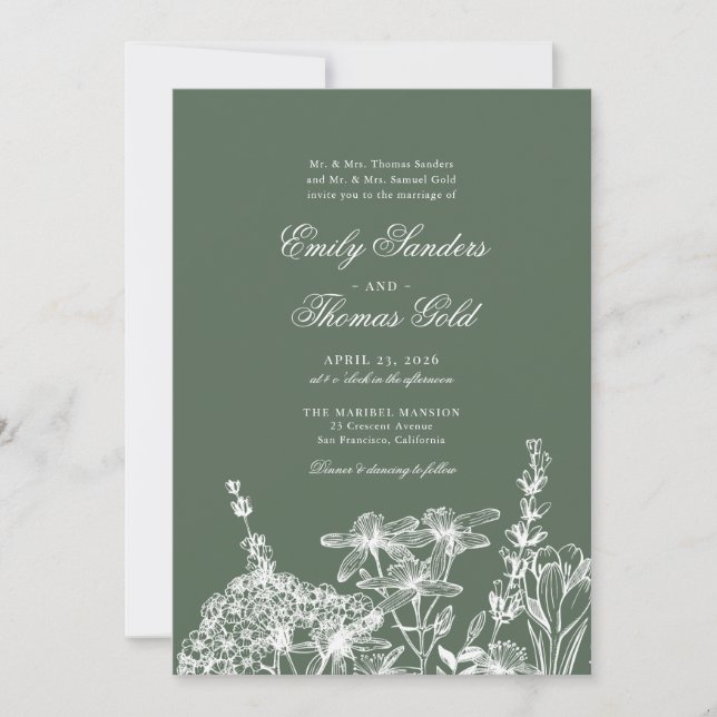 Elegant Wildflower Garden Script Wedding Invitatio Invitation (Front)