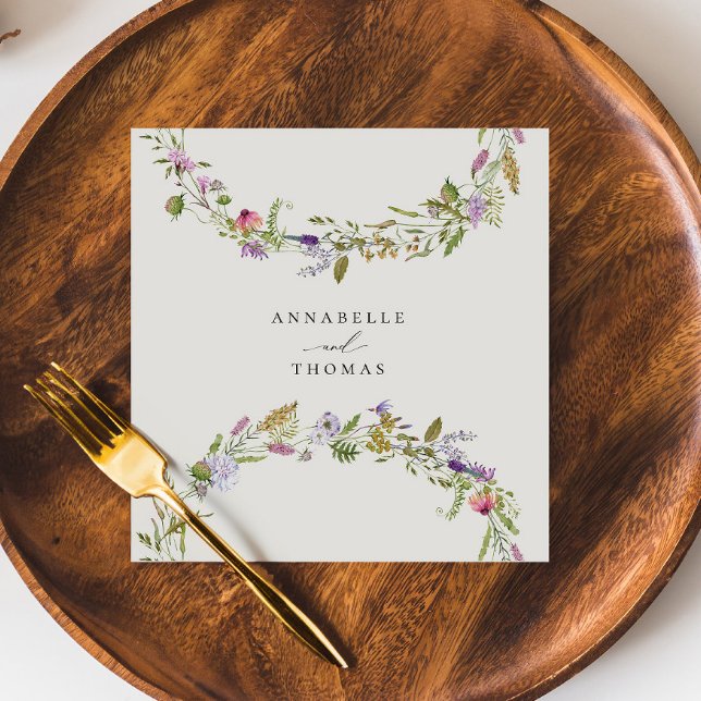 Elegant Wildflower Garden Wreath Wedding Napkin (Creator Uploaded)