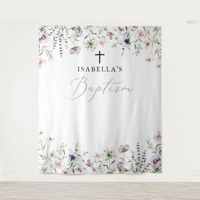 Elegant Wildflower Girl Baptism Photo Backdrop Tapestry (Front)