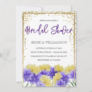 Elegant Wildflower golden frame, Bridal Shower Inv Invitation