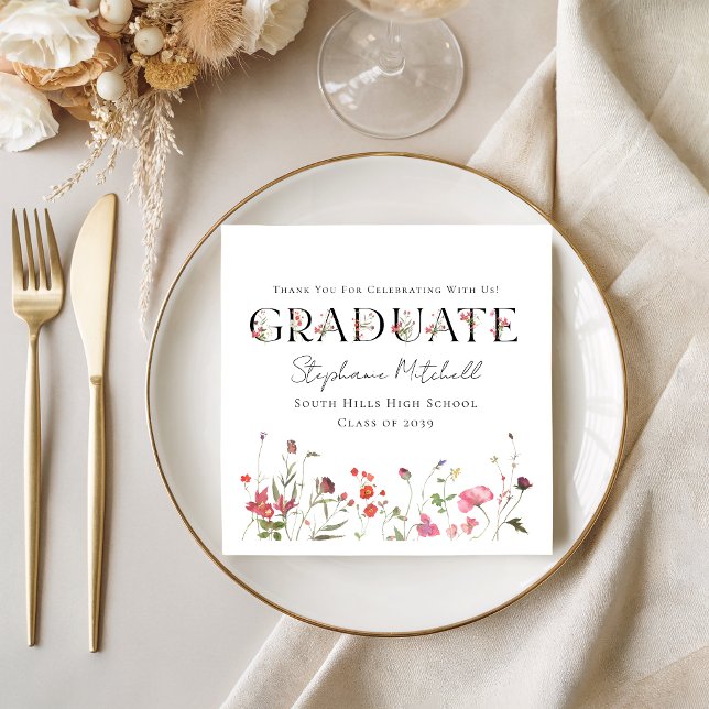 Elegant Wildflower Graduation  Napkin (Elegant Wildflower Graduation Napkins)