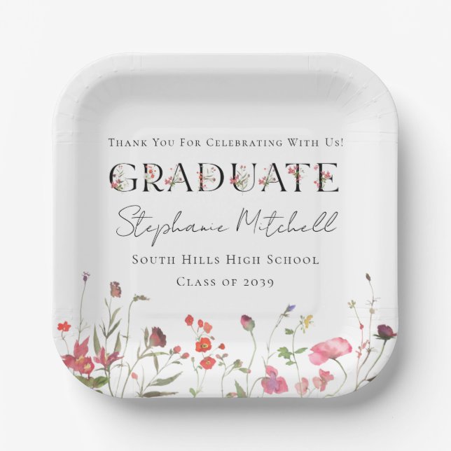 Elegant Wildflower Graduation  Paper Plate (Front)