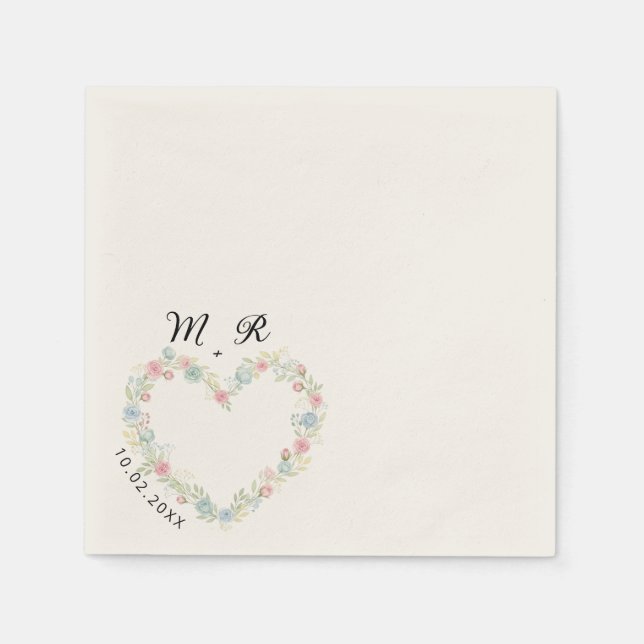 Elegant Wildflower heart Wedding  Napkin (Front)