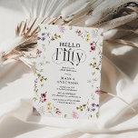 Elegant Wildflower 'Hello Fifty' 50th Birthday Invitation<br><div class="desc">Celebrate turning 50 and embrace the next chapter with our stunning 'Hello Fifty' invitation. Featuring vibrant watercolor wildflowers against a classic white background,  and elegantly designed with black calligraphy and bold serif fonts. Make it truly yours by customizing it with all your event details.</div>