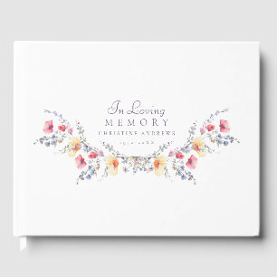 Elegant, Wildflower "In Loving Memory" Funeral Guest Book