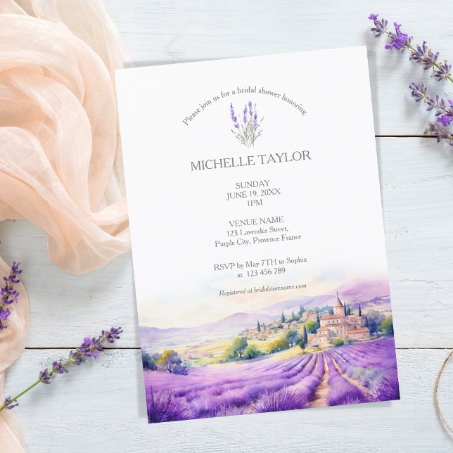 Elegant Wildflower Lavender Purple Violet Floral Invitation (WATERCOLOR LAVENDER FIELDS PROVENCE FRANCE)