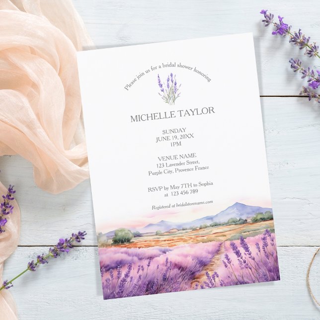 Elegant Wildflower Lavender Purple Violet Floral Invitation (watercolor lavender fields)