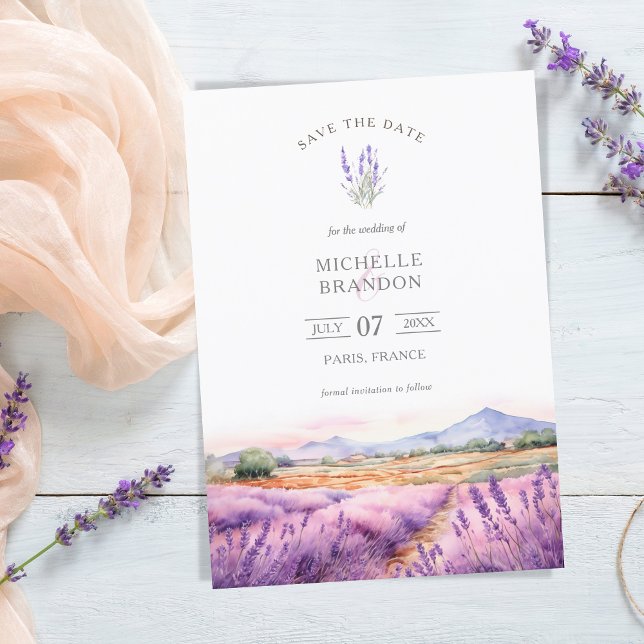 Elegant Wildflower Lavender Purple Violet Summer Invitation (watercolor lavender fields provence france)
