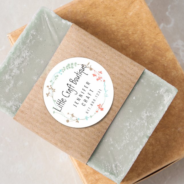 Elegant Wildflower Line Art Wreath Classic Round Sticker (Elegant Wildflower Line Art Wreath Classic Round Sticker)