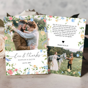 Elegant Wildflower Love and Thanks Wedding Thank You Card