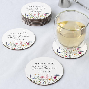 Elegant Wildflower Meadow Baby Shower Round Paper Coaster
