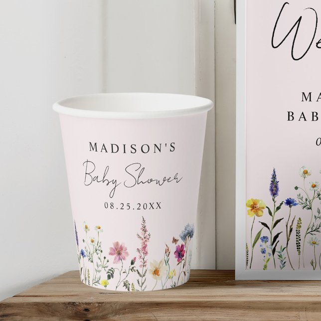 Elegant Wildflower Meadow Blush Pink Baby Shower Paper Cups (Creator Uploaded)