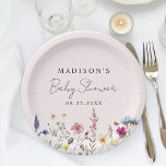 Elegant Wildflower Meadow Blush Pink Baby Shower Paper Plate<br><div class="desc">Elegant floral baby shower paper plates featuring a bottom border of watercolor wildflowers and foliage in shades of pink, yellow, purple, blue, and green on a blush pink background. Personalise the wildflower baby shower paper plates with the mum-to-be's name and the date. The personalised wildflower paper plates are perfect for...</div>
