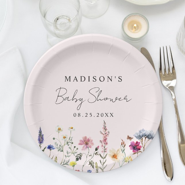 Elegant Wildflower Meadow Blush Pink Baby Shower Paper Plate (Creator Uploaded)
