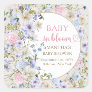 Elegant Wildflower Meadow Blush Pink Baby Shower Square Sticker
