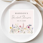 Elegant Wildflower Meadow Blush Pink Bridal Shower Napkin<br><div class="desc">Elegant floral bridal shower napkins featuring a bottom border of watercolor wildflowers and foliage in shades of pink, yellow, purple, blue, and green on a blush pink background. Personalise the wildflower bridal shower napkins with the bride-to-be's name and the date. The personalised wildflower napkins are perfect for spring and summer...</div>