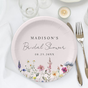Elegant Wildflower Meadow Blush Pink Bridal Shower Paper Plate
