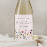 Elegant Wildflower Meadow Blush Pink Bridal Shower Wine Label<br><div class="desc">Elegant floral bridal shower wine labels featuring a bottom border of watercolor wildflowers and foliage in shades of pink, yellow, purple, blue, and green on a blush pink background. Personalise the wildflower bridal shower wine labels with the bride-to-be's name and the date. The personalised wildflower wine labels are perfect for...</div>