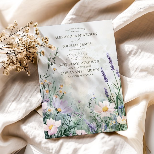 Elegant Wildflower Meadow Blush Pink Wedding Invitation (Creator Uploaded)